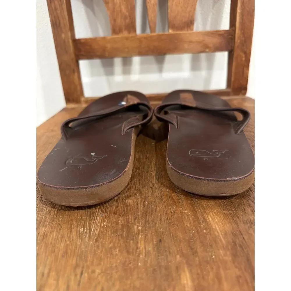 Men's Vineyard Vines Brown Leather Flip Flops Size 8